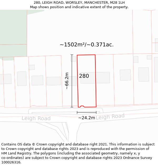 280, LEIGH ROAD, WORSLEY, MANCHESTER, M28 1LH: Plot and title map