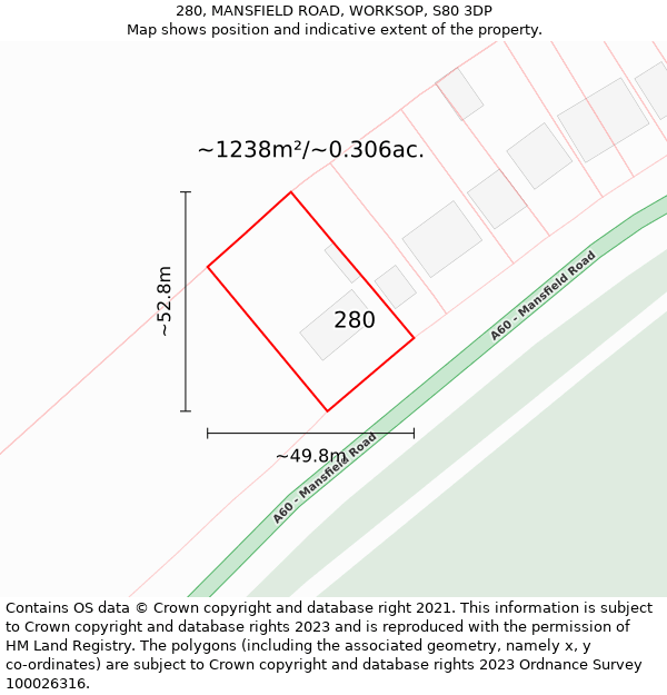 280, MANSFIELD ROAD, WORKSOP, S80 3DP: Plot and title map