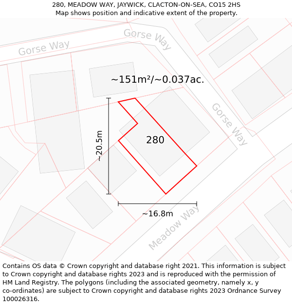 280, MEADOW WAY, JAYWICK, CLACTON-ON-SEA, CO15 2HS: Plot and title map