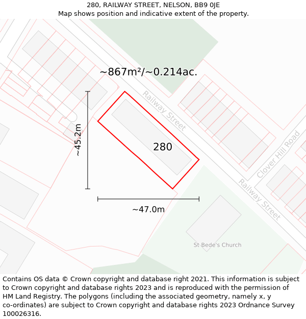 280, RAILWAY STREET, NELSON, BB9 0JE: Plot and title map