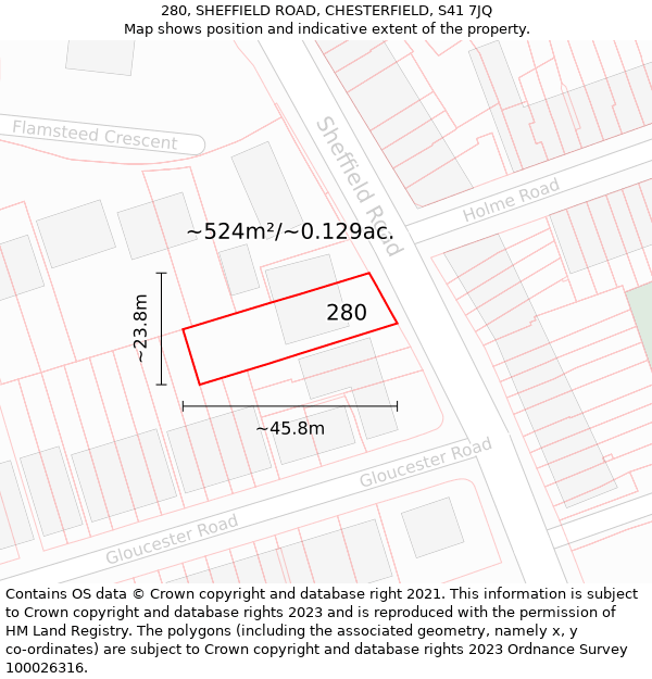 280, SHEFFIELD ROAD, CHESTERFIELD, S41 7JQ: Plot and title map