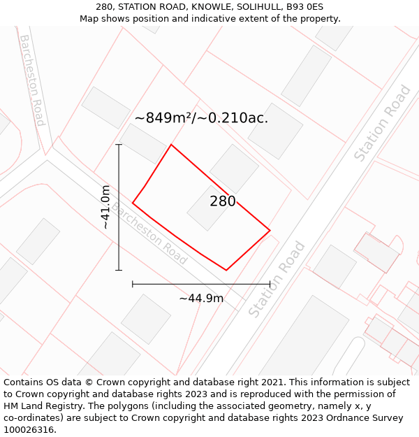 280, STATION ROAD, KNOWLE, SOLIHULL, B93 0ES: Plot and title map