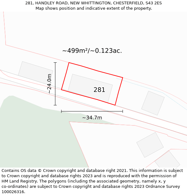 281, HANDLEY ROAD, NEW WHITTINGTON, CHESTERFIELD, S43 2ES: Plot and title map