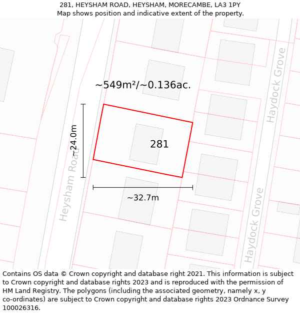 281, HEYSHAM ROAD, HEYSHAM, MORECAMBE, LA3 1PY: Plot and title map