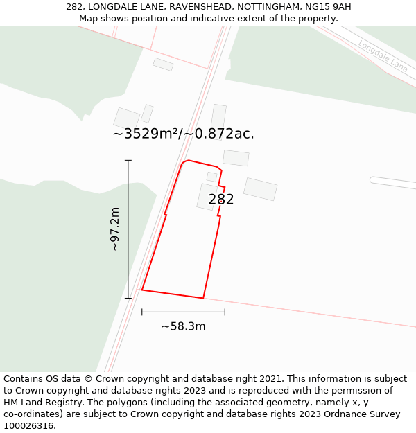 282, LONGDALE LANE, RAVENSHEAD, NOTTINGHAM, NG15 9AH: Plot and title map