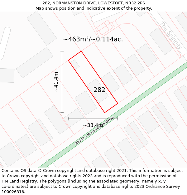 282, NORMANSTON DRIVE, LOWESTOFT, NR32 2PS: Plot and title map
