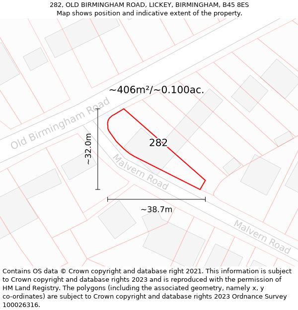 282, OLD BIRMINGHAM ROAD, LICKEY, BIRMINGHAM, B45 8ES: Plot and title map