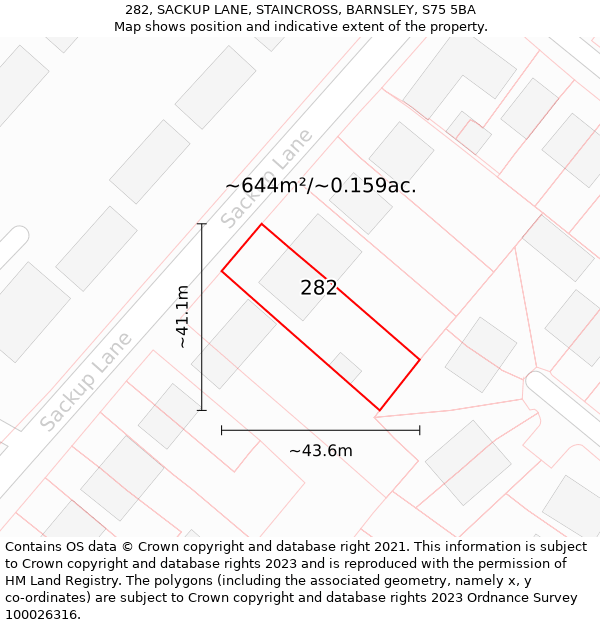 282, SACKUP LANE, STAINCROSS, BARNSLEY, S75 5BA: Plot and title map