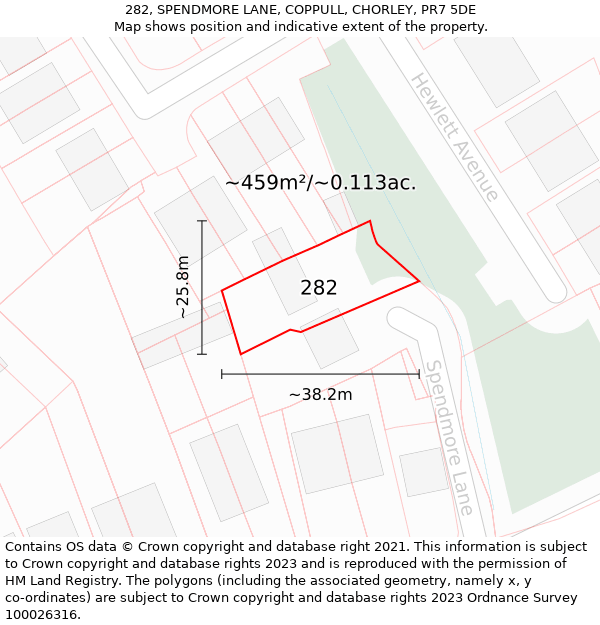 282, SPENDMORE LANE, COPPULL, CHORLEY, PR7 5DE: Plot and title map