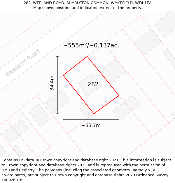 282, WEELAND ROAD, SHARLSTON COMMON, WAKEFIELD, WF4 1EA: Plot and title map