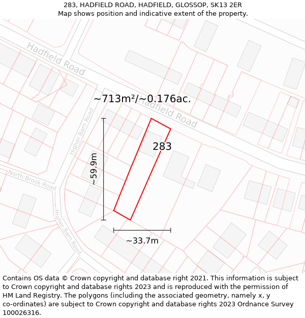 283, HADFIELD ROAD, HADFIELD, GLOSSOP, SK13 2ER: Plot and title map