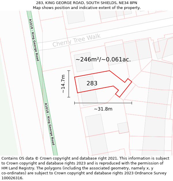 283, KING GEORGE ROAD, SOUTH SHIELDS, NE34 8PN: Plot and title map