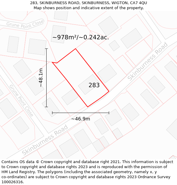 283, SKINBURNESS ROAD, SKINBURNESS, WIGTON, CA7 4QU: Plot and title map