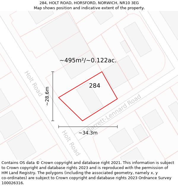 284, HOLT ROAD, HORSFORD, NORWICH, NR10 3EG: Plot and title map