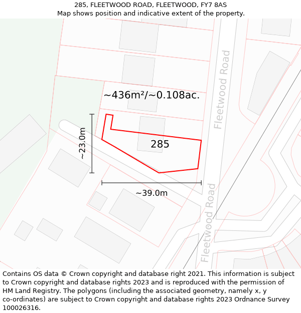 285, FLEETWOOD ROAD, FLEETWOOD, FY7 8AS: Plot and title map