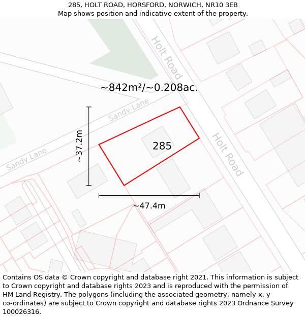 285, HOLT ROAD, HORSFORD, NORWICH, NR10 3EB: Plot and title map