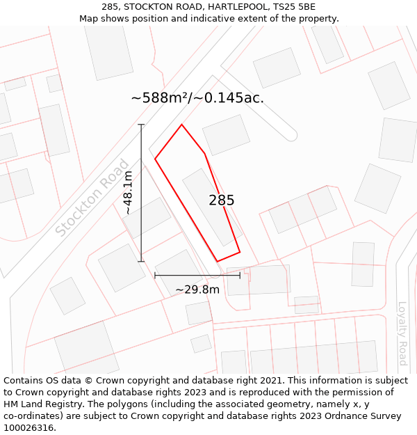 285, STOCKTON ROAD, HARTLEPOOL, TS25 5BE: Plot and title map