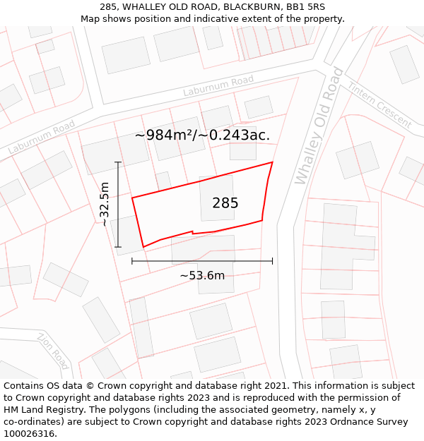 285, WHALLEY OLD ROAD, BLACKBURN, BB1 5RS: Plot and title map