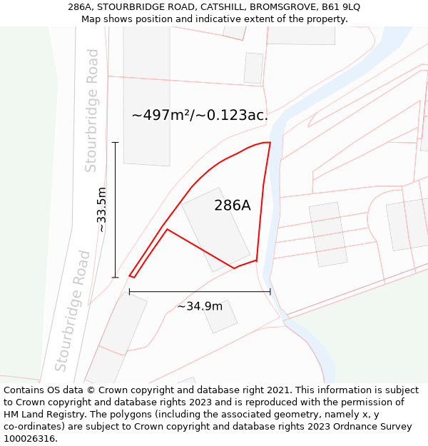 286A, STOURBRIDGE ROAD, CATSHILL, BROMSGROVE, B61 9LQ: Plot and title map