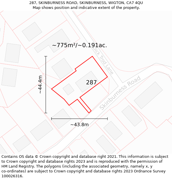 287, SKINBURNESS ROAD, SKINBURNESS, WIGTON, CA7 4QU: Plot and title map