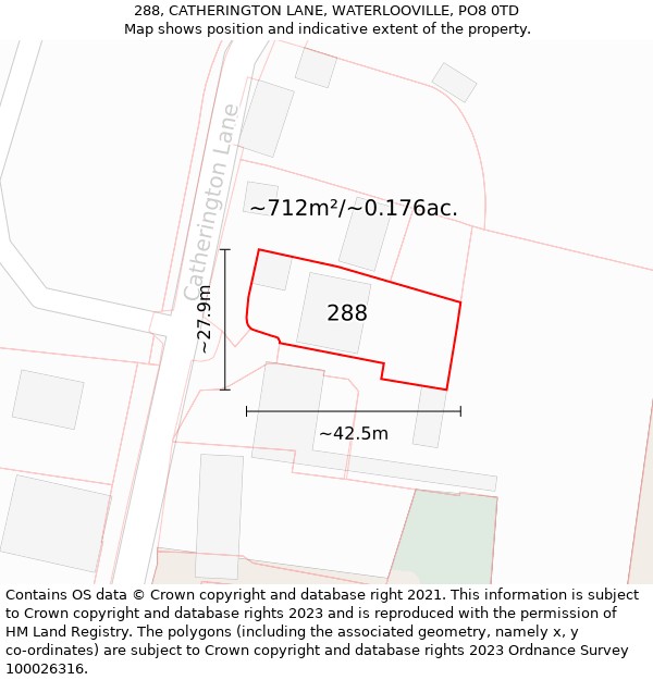 288, CATHERINGTON LANE, WATERLOOVILLE, PO8 0TD: Plot and title map