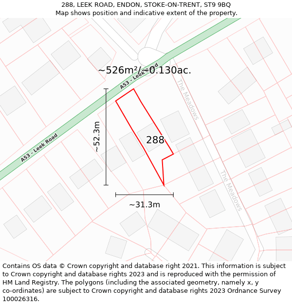 288, LEEK ROAD, ENDON, STOKE-ON-TRENT, ST9 9BQ: Plot and title map