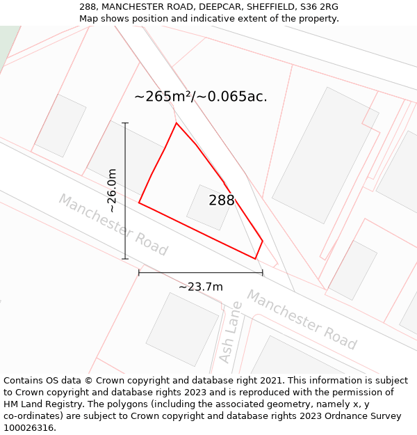 288, MANCHESTER ROAD, DEEPCAR, SHEFFIELD, S36 2RG: Plot and title map