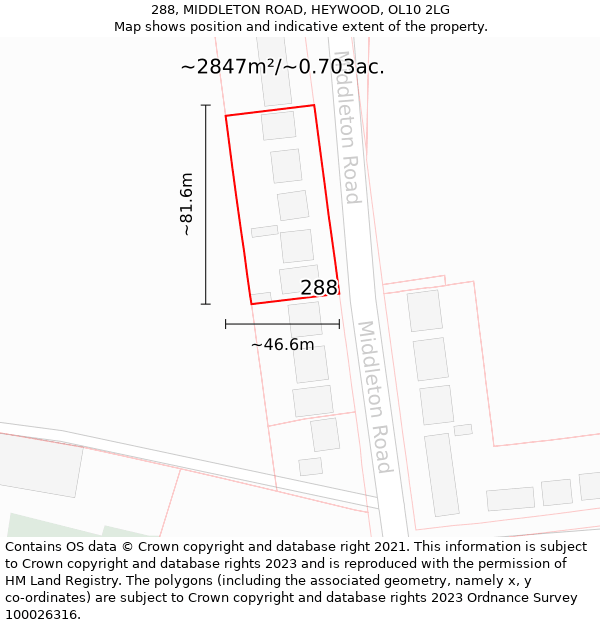 288, MIDDLETON ROAD, HEYWOOD, OL10 2LG: Plot and title map