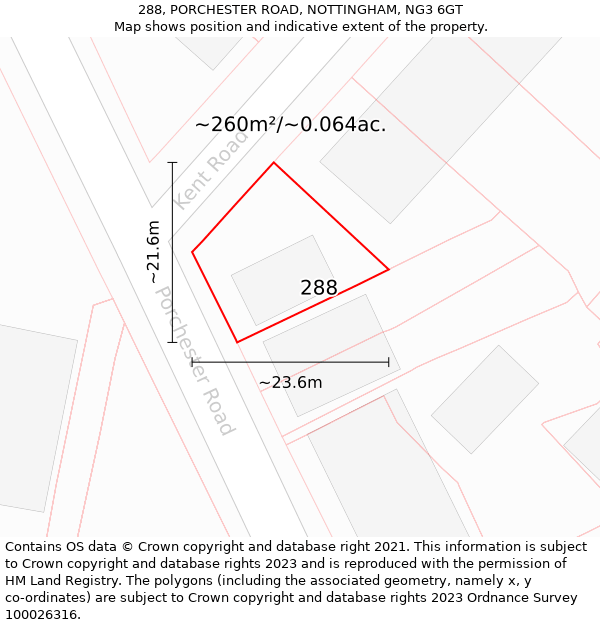 288, PORCHESTER ROAD, NOTTINGHAM, NG3 6GT: Plot and title map