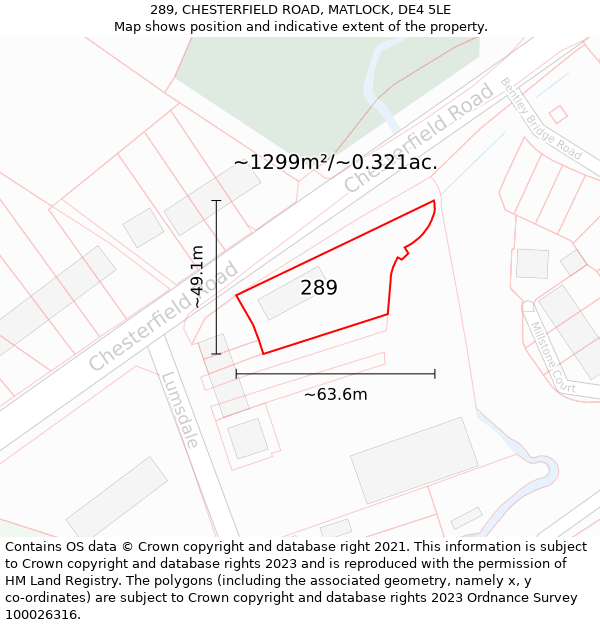 289, CHESTERFIELD ROAD, MATLOCK, DE4 5LE: Plot and title map
