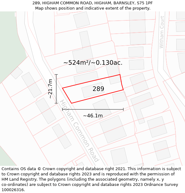 289, HIGHAM COMMON ROAD, HIGHAM, BARNSLEY, S75 1PF: Plot and title map