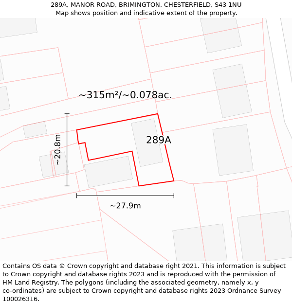 289A, MANOR ROAD, BRIMINGTON, CHESTERFIELD, S43 1NU: Plot and title map