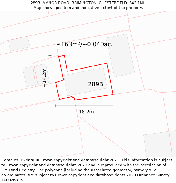 289B, MANOR ROAD, BRIMINGTON, CHESTERFIELD, S43 1NU: Plot and title map