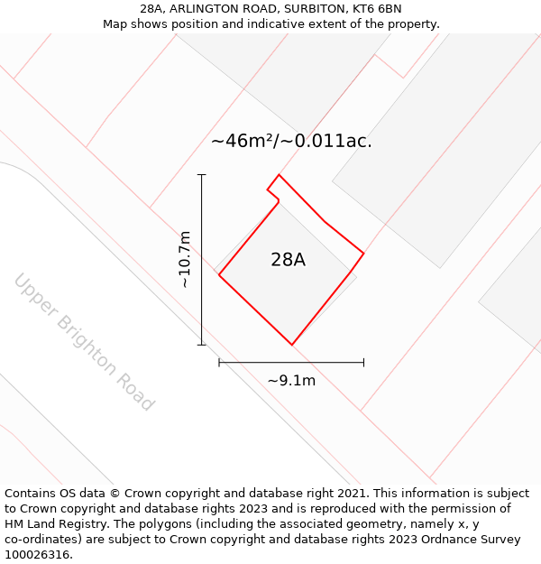 28A, ARLINGTON ROAD, SURBITON, KT6 6BN: Plot and title map