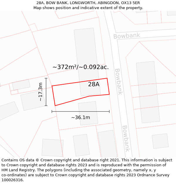 28A, BOW BANK, LONGWORTH, ABINGDON, OX13 5ER: Plot and title map