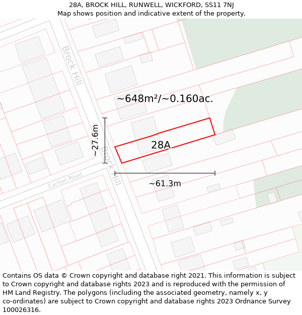 28A, BROCK HILL, RUNWELL, WICKFORD, SS11 7NJ: Plot and title map