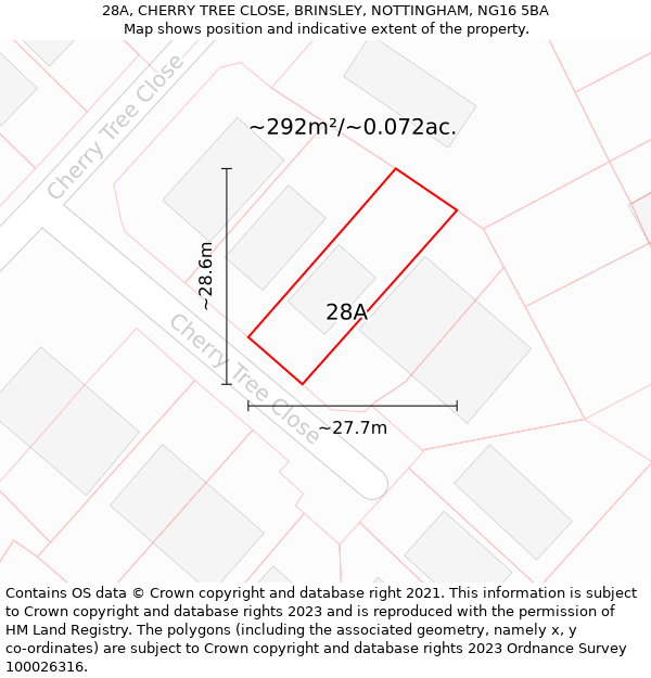 28A, CHERRY TREE CLOSE, BRINSLEY, NOTTINGHAM, NG16 5BA: Plot and title map