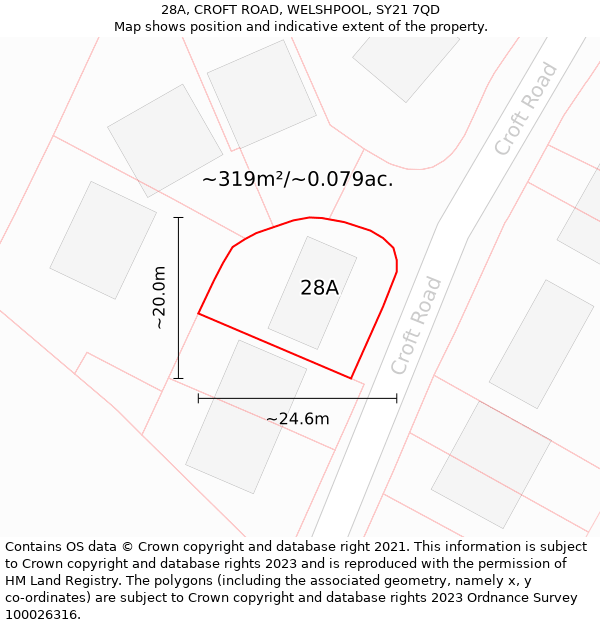 28A, CROFT ROAD, WELSHPOOL, SY21 7QD: Plot and title map