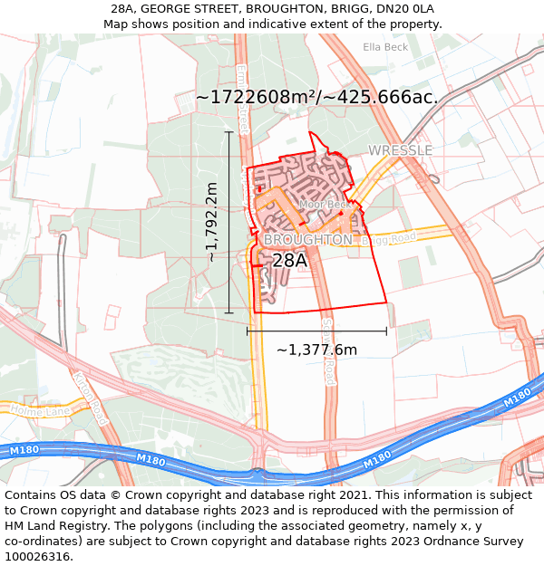 28A, GEORGE STREET, BROUGHTON, BRIGG, DN20 0LA: Plot and title map