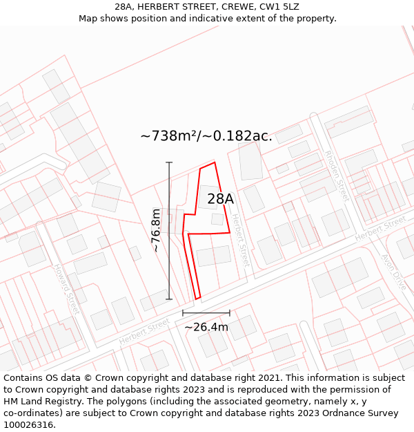 28A, HERBERT STREET, CREWE, CW1 5LZ: Plot and title map