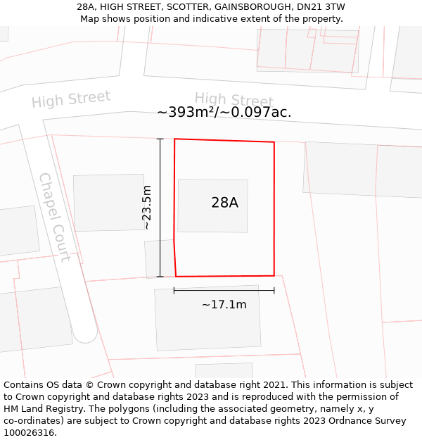 28A, HIGH STREET, SCOTTER, GAINSBOROUGH, DN21 3TW: Plot and title map