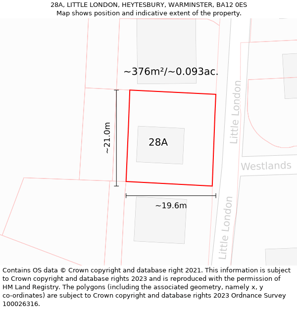 28A, LITTLE LONDON, HEYTESBURY, WARMINSTER, BA12 0ES: Plot and title map