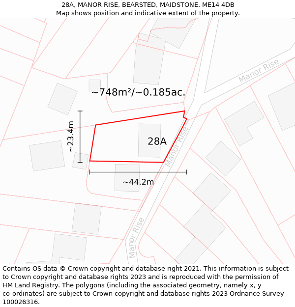 28A, MANOR RISE, BEARSTED, MAIDSTONE, ME14 4DB: Plot and title map