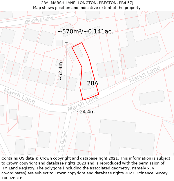 28A, MARSH LANE, LONGTON, PRESTON, PR4 5ZJ: Plot and title map