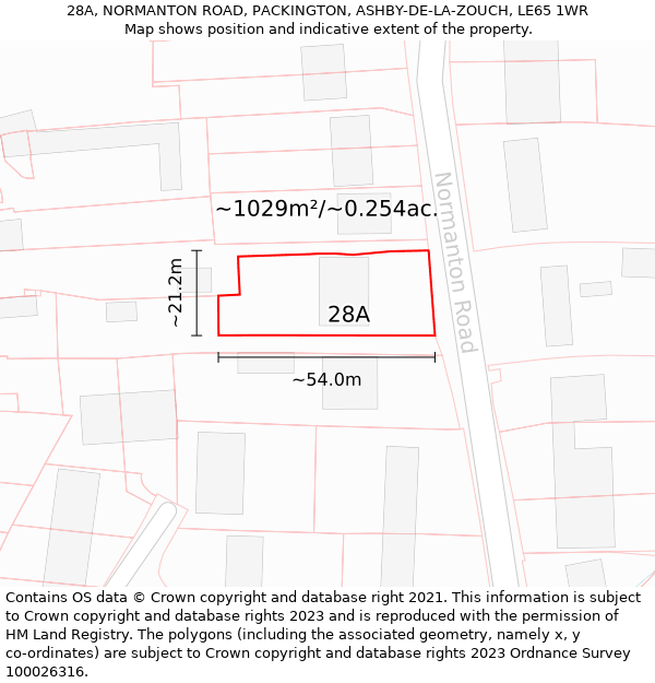 28A, NORMANTON ROAD, PACKINGTON, ASHBY-DE-LA-ZOUCH, LE65 1WR: Plot and title map