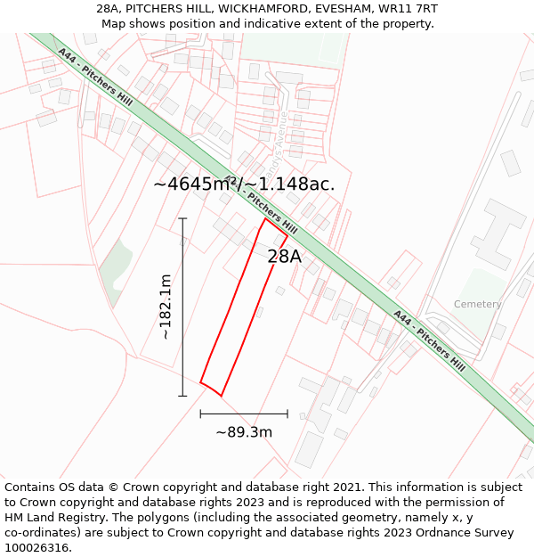 28A, PITCHERS HILL, WICKHAMFORD, EVESHAM, WR11 7RT: Plot and title map