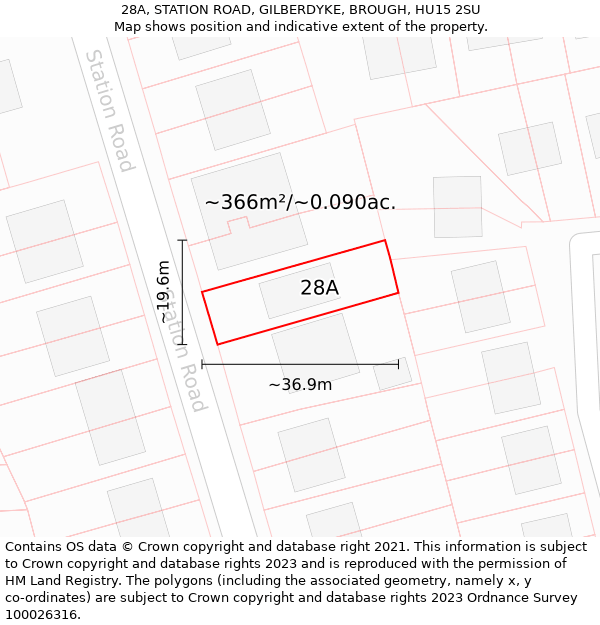 28A, STATION ROAD, GILBERDYKE, BROUGH, HU15 2SU: Plot and title map