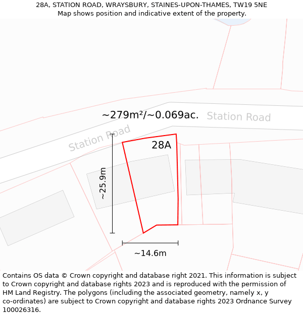 28A, STATION ROAD, WRAYSBURY, STAINES-UPON-THAMES, TW19 5NE: Plot and title map