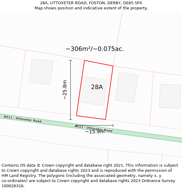 28A, UTTOXETER ROAD, FOSTON, DERBY, DE65 5PX: Plot and title map