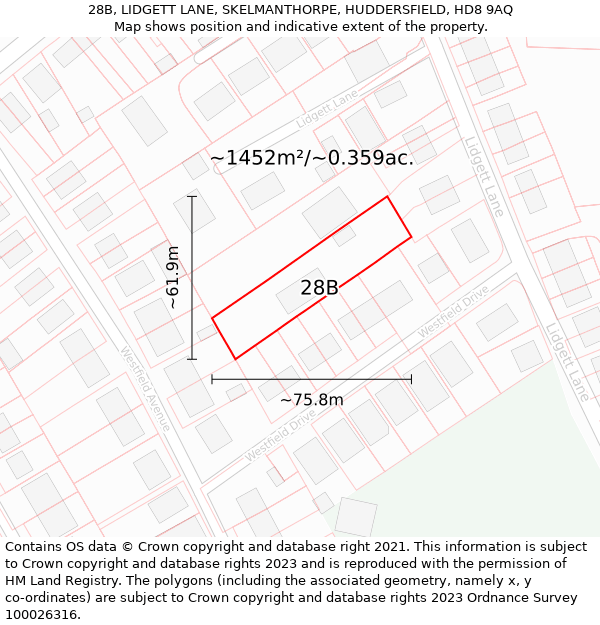 28B, LIDGETT LANE, SKELMANTHORPE, HUDDERSFIELD, HD8 9AQ: Plot and title map